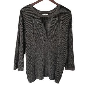 Ava & Viv Black and Metallic Gold Ribbed Elbow Sleeve Sweater Size‎ 1x